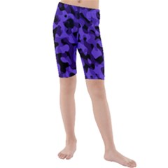 Purple Black Camouflage Pattern Kids  Mid Length Swim Shorts by SpinnyChairDesigns