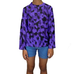 Purple Black Camouflage Pattern Kids  Long Sleeve Swimwear by SpinnyChairDesigns