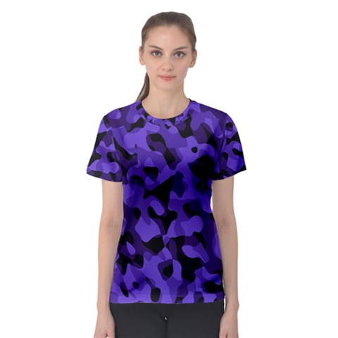 Purple Black Camouflage Pattern Women s Sport Mesh Tee by SpinnyChairDesigns