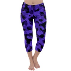 Purple Black Camouflage Pattern Capri Winter Leggings  by SpinnyChairDesigns