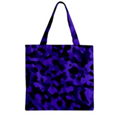 Purple Black Camouflage Pattern Zipper Grocery Tote Bag by SpinnyChairDesigns