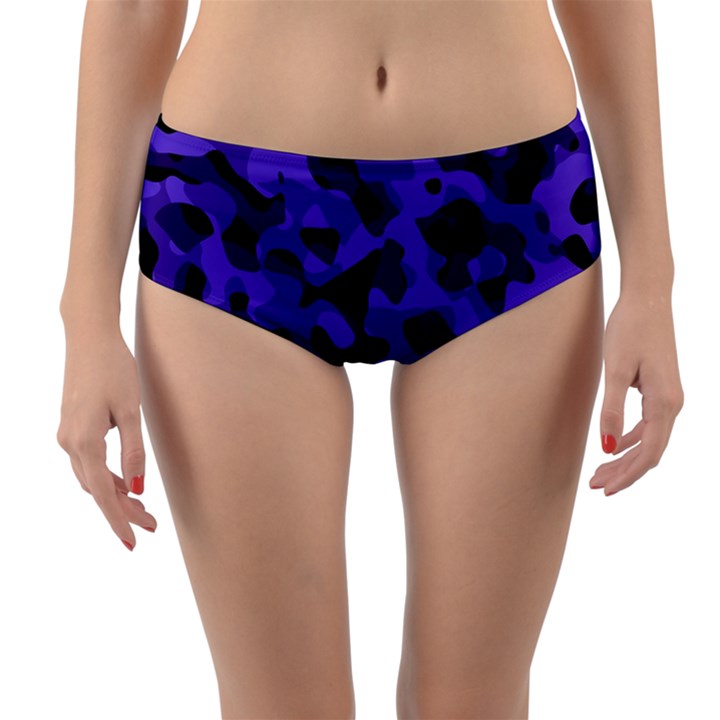 Purple Black Camouflage Pattern Reversible Mid-Waist Bikini Bottoms