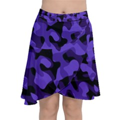 Purple Black Camouflage Pattern Chiffon Wrap Front Skirt by SpinnyChairDesigns