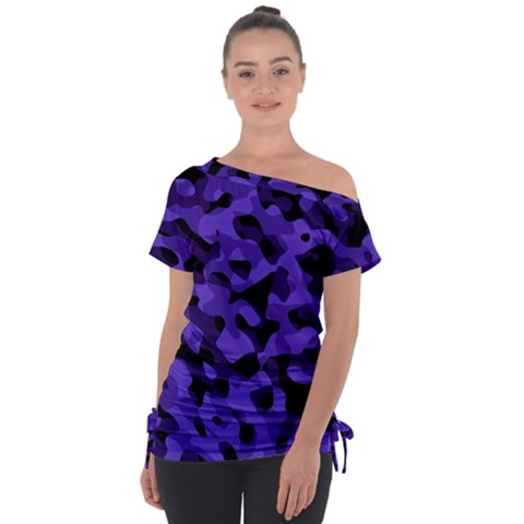 Purple Black Camouflage Pattern Tie-up Tee by SpinnyChairDesigns