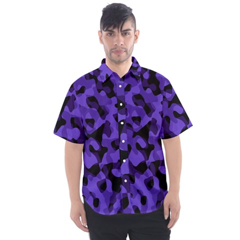 Purple Black Camouflage Pattern Men s Short Sleeve Shirt by SpinnyChairDesigns