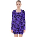 Purple Black Camouflage Pattern V-neck Bodycon Long Sleeve Dress View1