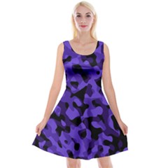 Purple Black Camouflage Pattern Reversible Velvet Sleeveless Dress by SpinnyChairDesigns