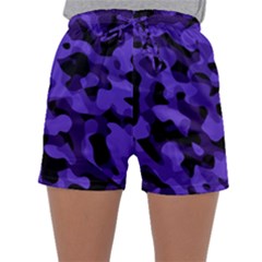 Purple Black Camouflage Pattern Sleepwear Shorts by SpinnyChairDesigns