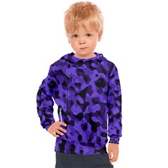 Purple Black Camouflage Pattern Kids  Hooded Pullover by SpinnyChairDesigns