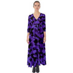 Purple Black Camouflage Pattern Button Up Boho Maxi Dress by SpinnyChairDesigns