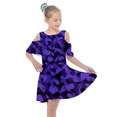 Purple Black Camouflage Pattern Kids  Shoulder Cutout Chiffon Dress