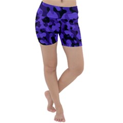 Purple Black Camouflage Pattern Lightweight Velour Yoga Shorts by SpinnyChairDesigns