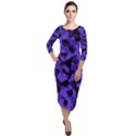 Purple Black Camouflage Pattern Quarter Sleeve Midi Velour Bodycon Dress View1