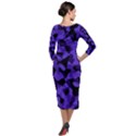 Purple Black Camouflage Pattern Quarter Sleeve Midi Velour Bodycon Dress View2