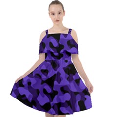 Purple Black Camouflage Pattern Cut Out Shoulders Chiffon Dress by SpinnyChairDesigns