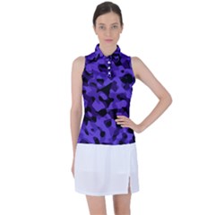 Purple Black Camouflage Pattern Women s Sleeveless Polo Tee by SpinnyChairDesigns