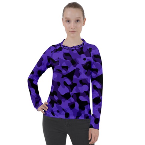 Purple Black Camouflage Pattern Women s Pique Long Sleeve Tee by SpinnyChairDesigns