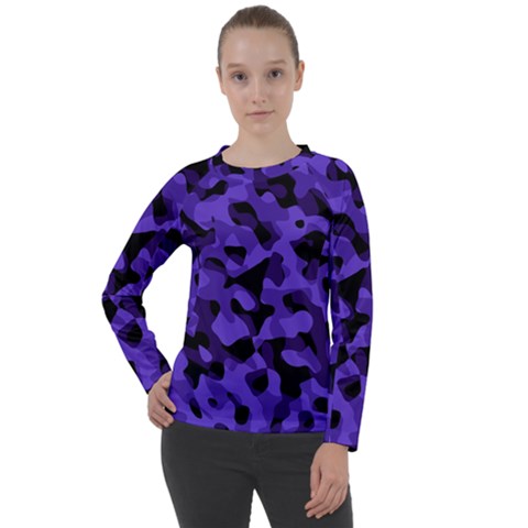 Purple Black Camouflage Pattern Women s Long Sleeve Raglan Tee by SpinnyChairDesigns