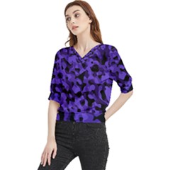 Purple Black Camouflage Pattern Quarter Sleeve Blouse