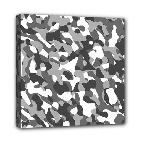 Grey And White Camouflage Pattern Mini Canvas 8  X 8  (stretched) by SpinnyChairDesigns