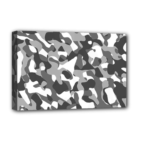 Grey And White Camouflage Pattern Deluxe Canvas 18  X 12  (stretched) by SpinnyChairDesigns