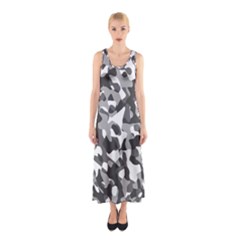 Grey And White Camouflage Pattern Sleeveless Maxi Dress by SpinnyChairDesigns