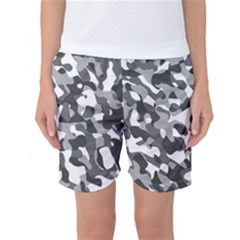 Grey And White Camouflage Pattern Women s Basketball Shorts by SpinnyChairDesigns