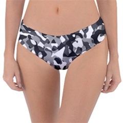 Grey And White Camouflage Pattern Reversible Classic Bikini Bottoms by SpinnyChairDesigns