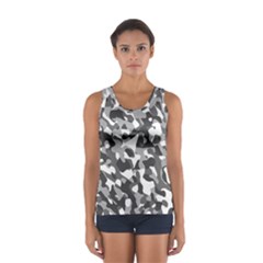 Grey And White Camouflage Pattern Sport Tank Top  by SpinnyChairDesigns