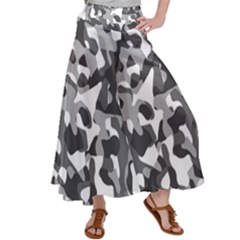 Grey And White Camouflage Pattern Satin Palazzo Pants by SpinnyChairDesigns