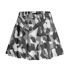 Grey And White Camouflage Pattern Mini Flare Skirt by SpinnyChairDesigns