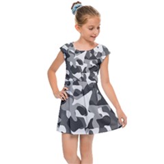 Grey And White Camouflage Pattern Kids  Cap Sleeve Dress by SpinnyChairDesigns