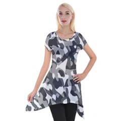 Grey And White Camouflage Pattern Short Sleeve Side Drop Tunic by SpinnyChairDesigns