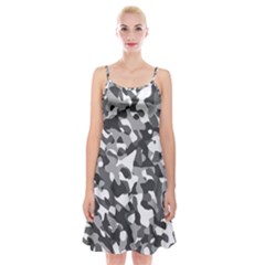 Grey And White Camouflage Pattern Spaghetti Strap Velvet Dress by SpinnyChairDesigns