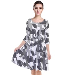 Grey And White Camouflage Pattern Quarter Sleeve Waist Band Dress by SpinnyChairDesigns