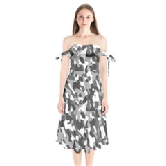 Grey And White Camouflage Pattern Shoulder Tie Bardot Midi Dress