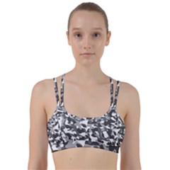 Grey And White Camouflage Pattern Line Them Up Sports Bra by SpinnyChairDesigns