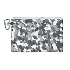 Grey And White Camouflage Pattern Canvas Cosmetic Bag (large) by SpinnyChairDesigns