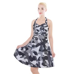 Grey And White Camouflage Pattern Halter Party Swing Dress  by SpinnyChairDesigns