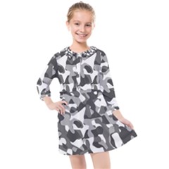 Grey And White Camouflage Pattern Kids  Quarter Sleeve Shirt Dress by SpinnyChairDesigns