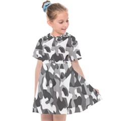 Grey And White Camouflage Pattern Kids  Sailor Dress by SpinnyChairDesigns