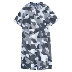 Grey And White Camouflage Pattern Kids  Boyleg Half Suit Swimwear by SpinnyChairDesigns