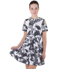 Grey And White Camouflage Pattern Short Sleeve Shoulder Cut Out Dress  by SpinnyChairDesigns