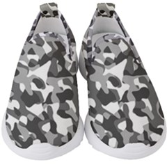 Grey And White Camouflage Pattern Kids  Slip On Sneakers by SpinnyChairDesigns