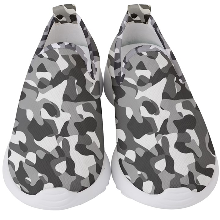 Grey and White Camouflage Pattern Kids  Slip On Sneakers