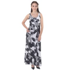 Grey And White Camouflage Pattern Sleeveless Velour Maxi Dress by SpinnyChairDesigns