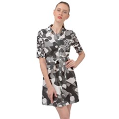 Grey And White Camouflage Pattern Belted Shirt Dress by SpinnyChairDesigns