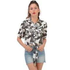 Grey And White Camouflage Pattern Tie Front Shirt  by SpinnyChairDesigns