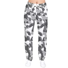 Grey And White Camouflage Pattern Women Velvet Drawstring Pants by SpinnyChairDesigns