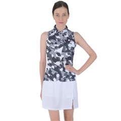 Grey And White Camouflage Pattern Women s Sleeveless Polo Tee